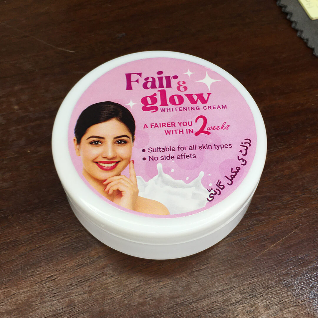 Pakistani woman with bright glowing skin using Fair & Glow Whitening Cream – safe for men and women